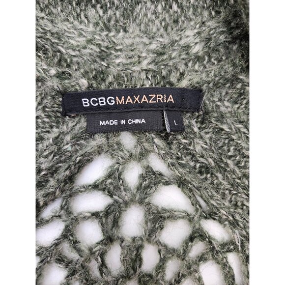 BCBG Forest Green Long Knit Cardigan Sweater Shall Collar Crochet Design Back - Picture 9 of 13